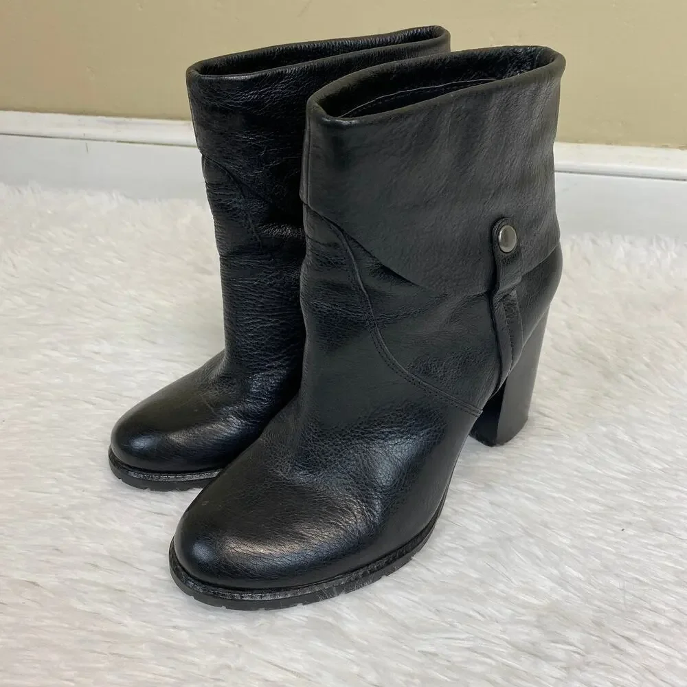 Franco Sarto Occela Black Leather Ankle Boots Size 8